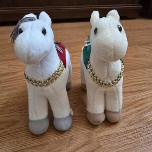 VTG Carousel Trio Commonwealth Horse Plush Toy 2pc Set Red & Green ONLY